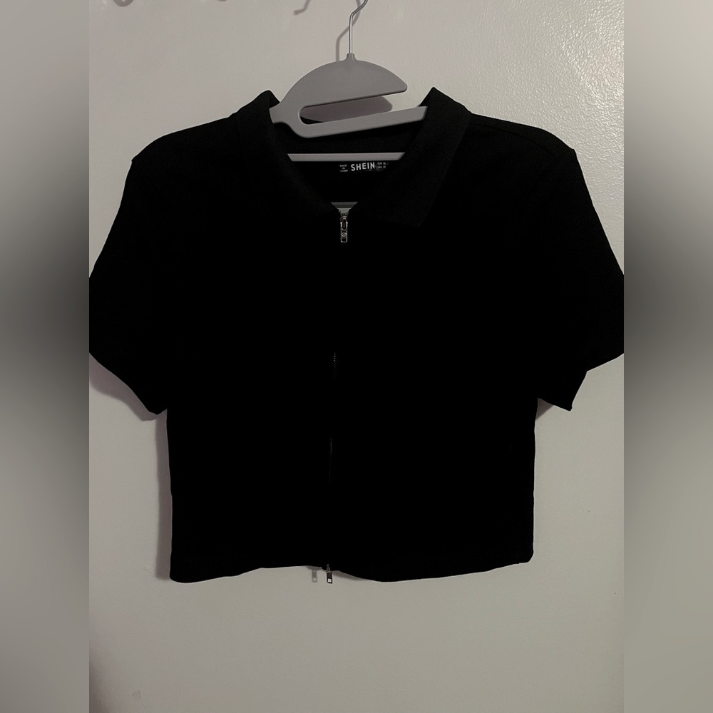 Shein Black Collar Crop Top NWOT